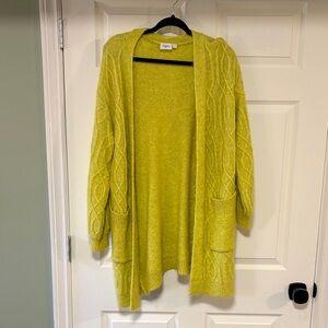 Saint Tropez Open-Front Cable Knit Cardigan - Chartreuse